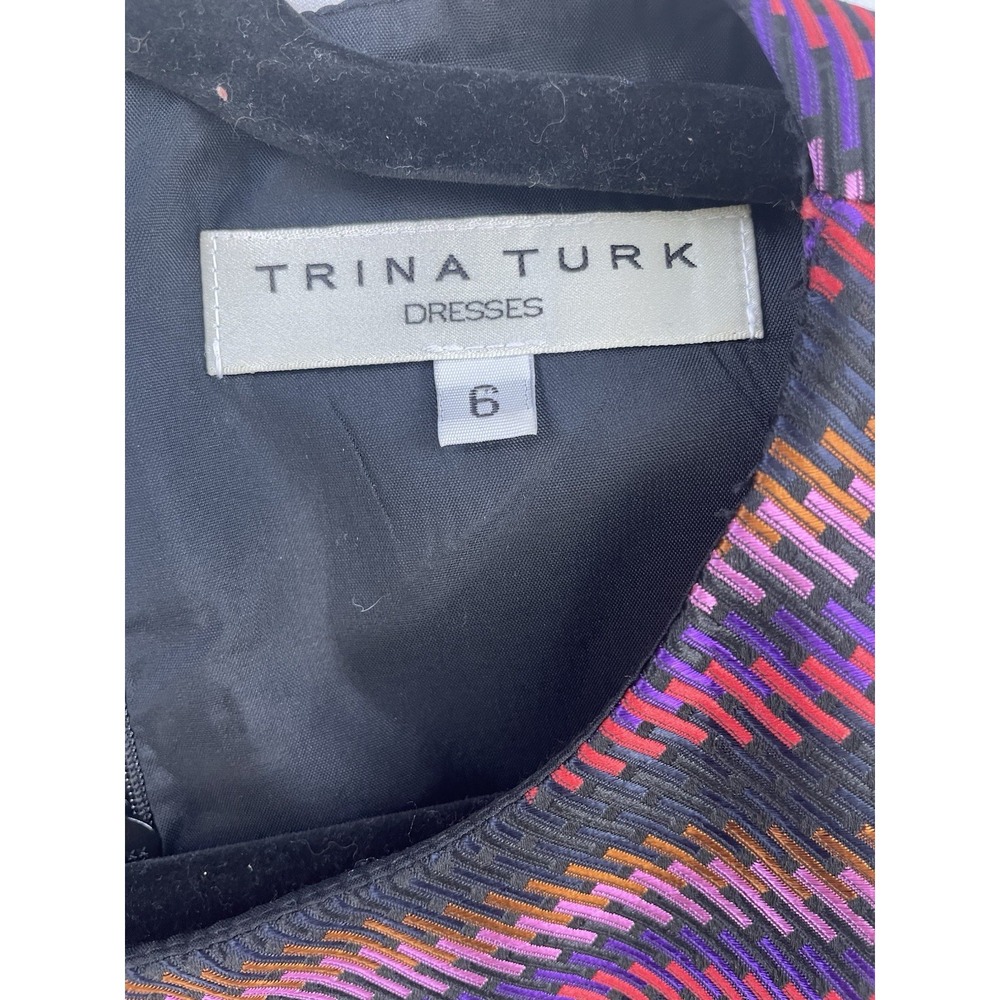 Trina Turk NWOT Purple Stripe Sleeveless Dress Black Sash With Pockets size 6 - Picture 7 of 8